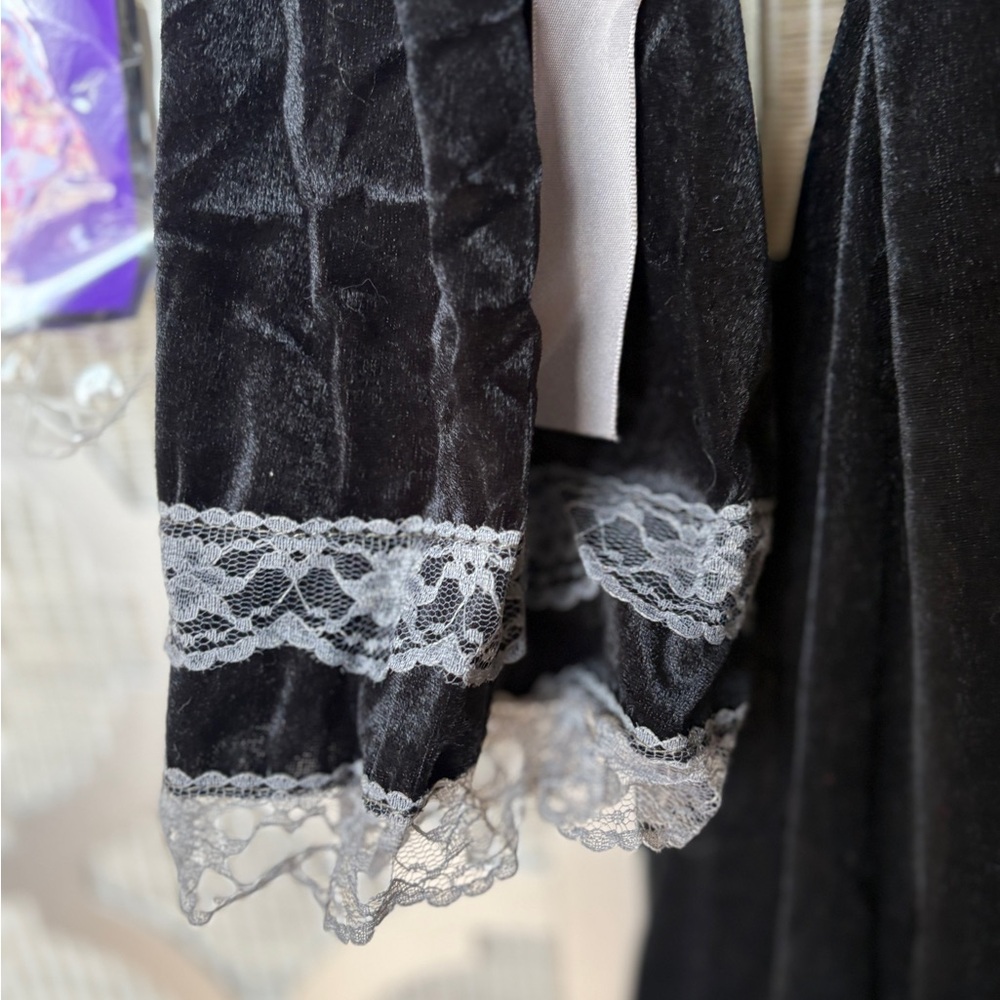 Girls Halloween Costume Black Velvet Dress with Gray Lace - Picture 13 of 16